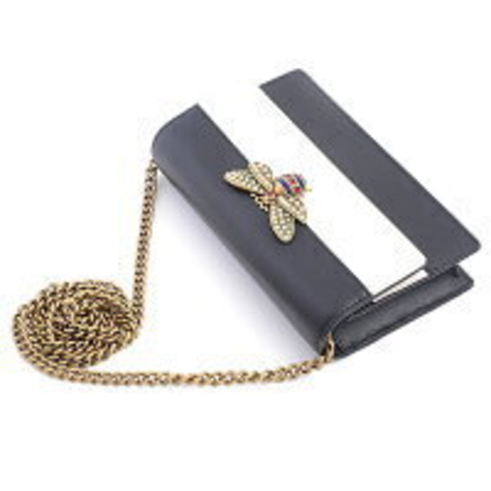 Gucci Queen Margaret Chain Wallet Shoulder Bag Black White - Picture 4 of 9